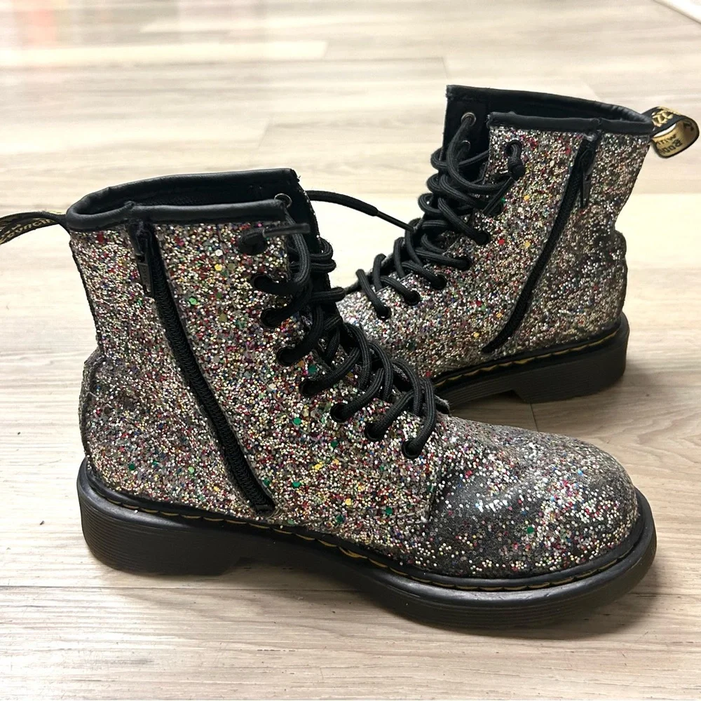 Dr Martens Boots Glitter J Combat 1460 Chunky Lace Up Girls Kids Size 3 Rainbow